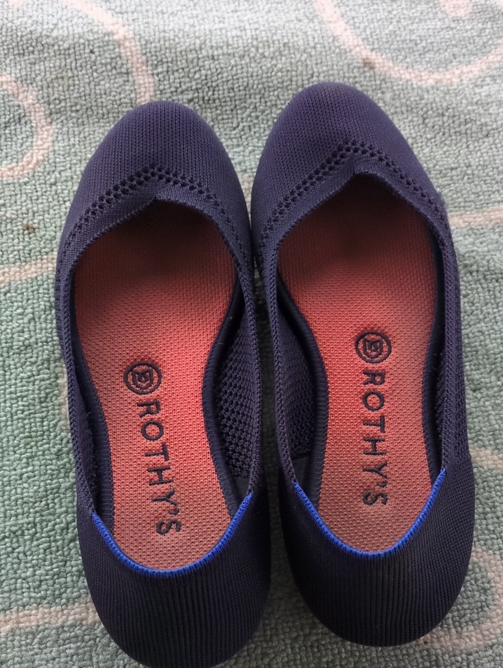 Rothy's Navy Knit Ballet Flats with Coral Insole